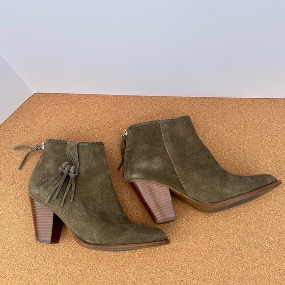 Jack Rogers Suede Olive Green Heeled Ankle Chelsea Bootie US 8 M Fringe Western - Picture 8 of 11